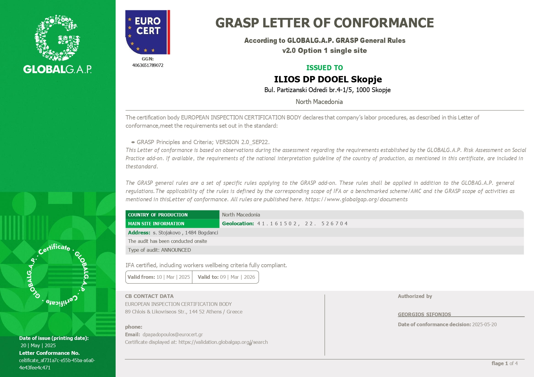 GLOBAL G.A.P Certificate